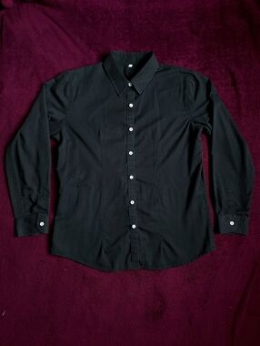 Black Button Down Long Sleeve Top L
